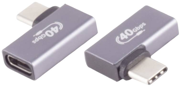 En USB-C-adapter. Påtrykt: '40 Gbps' indikerer overføringshastigheden. Oval design med en USB-C-stik i begge ender.