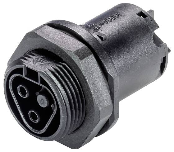 Sort elektrisk rundt stik med tre ben, egnet til industrielle anvendelser.