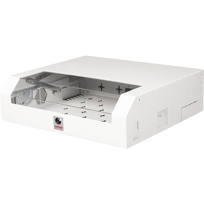 En hvid flatbedscanner med et gennemsigtigt låg og et mærkningslogo på forsiden. Velegnet til dokumentscanning.