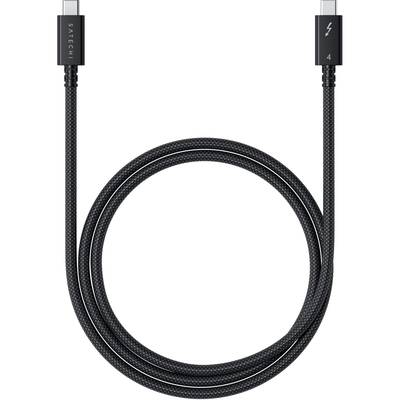 Et sort Thunderbolt 4-kabel med to USB-C-stik. Teksten 'Satechi' på et stik og lynsymbolet på det andet.