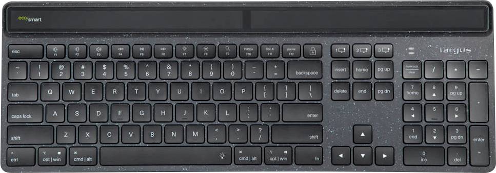 Trådløst sort computertastatur med fuldt tastaturlayout og numerisk tastatur, fremstillet af Targus.