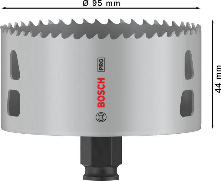 Bosch-borekoppe med en diameter på 95 mm og en højde på 44 mm. Egnet til professionelle anvendelser.