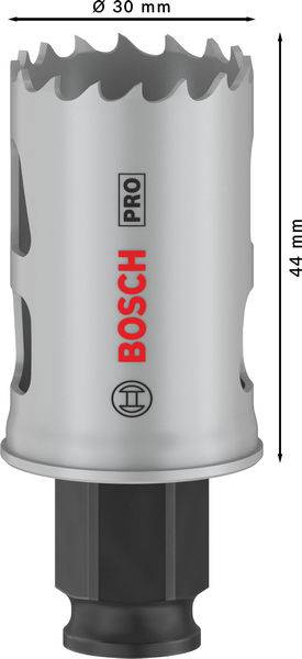Bosch borekrone, Ø 30 mm, længde 44 mm, velegnet til professionelle anvendelser.