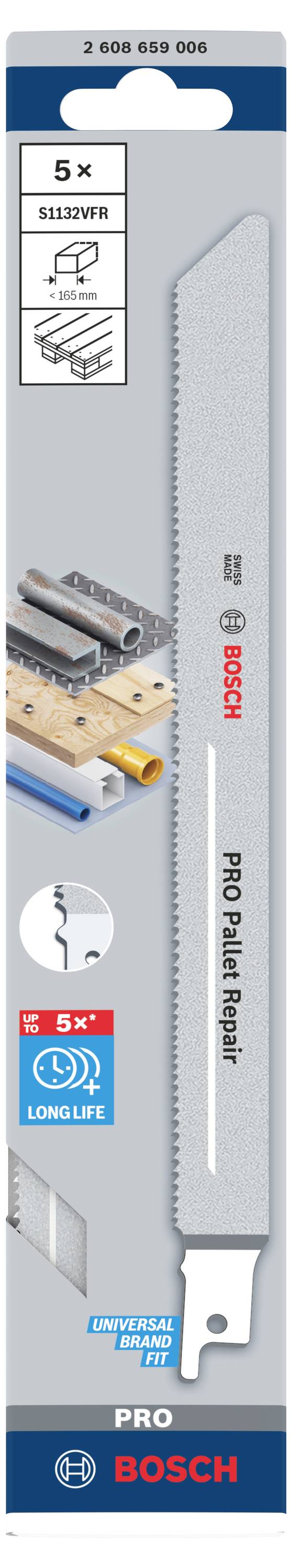 'Savklinge-sæt til træ, metal og plast fra Bosch, 5 styk. Velegnet til præcise og holdbare skæringer.'