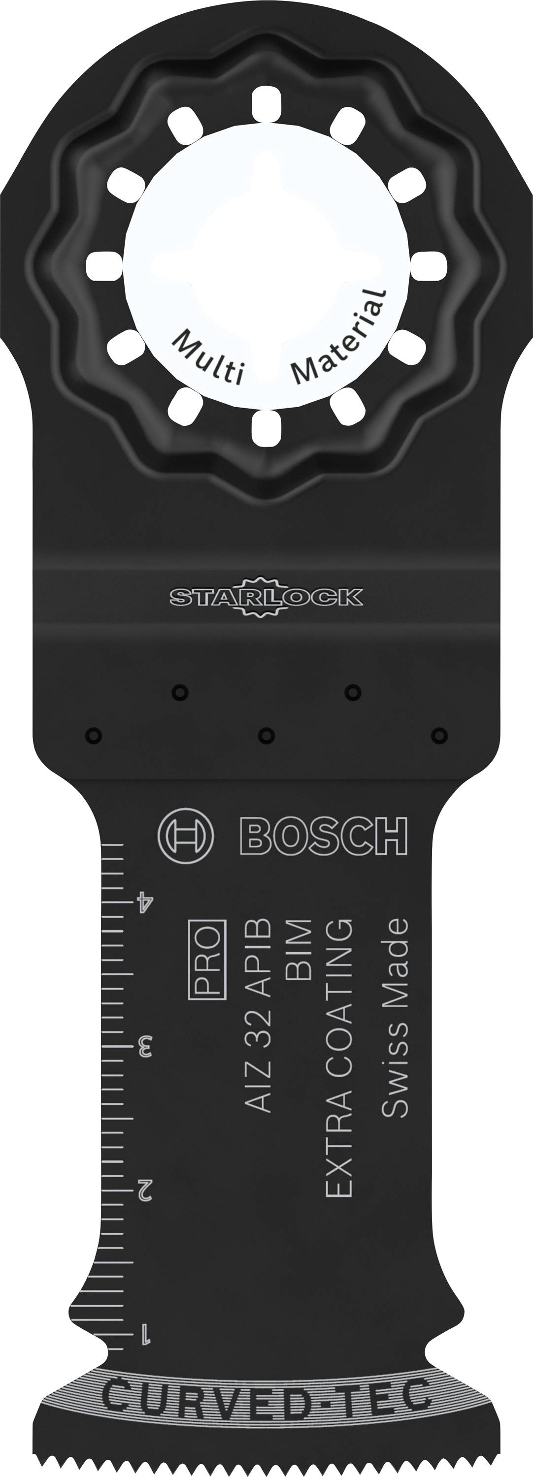 Sort Bosch-savklinge til multimateriale-anvendelser, modelbeskrivelse og mål trykt på.