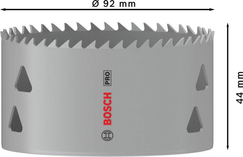 Borehovede med 92 mm diameter og 44 mm højde fra Bosch Pro, velegnet til professionelle anvendelser.