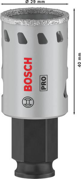 Bosch borekit med diamantbelægning, 29 mm diameter og 40 mm længde, til præcis boring i hårde materialer.