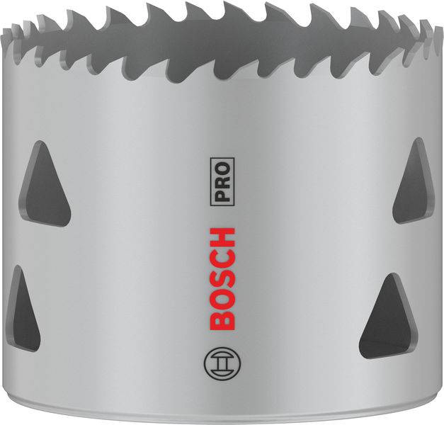 Metalsavkrone med Bosch-logo og 'Pro'-betegnelse, velegnet til præcis boring i metal, sølvfarvet.