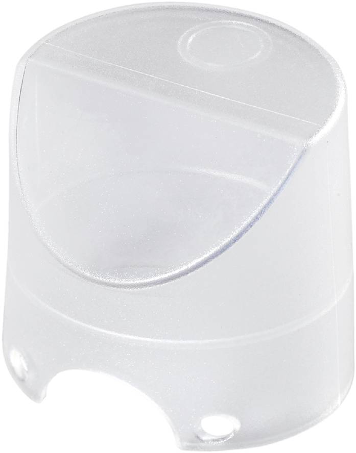 En hvid plastiklåg med en transparent kuppel øverst. Egnet til flasker for at beskytte indholdet.