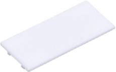 Hvid rektangulær tablet på sort baggrund.