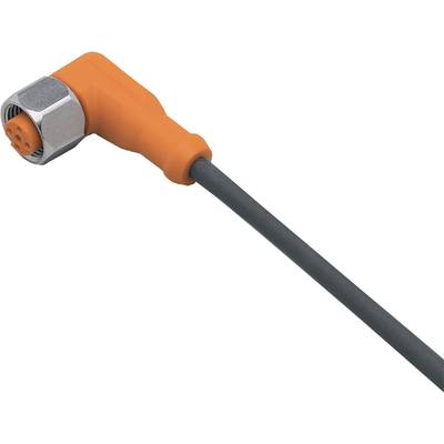 En orange og sølvfarvet vinklet stik med et sort kabel, egnet til elektriske forbindelser.