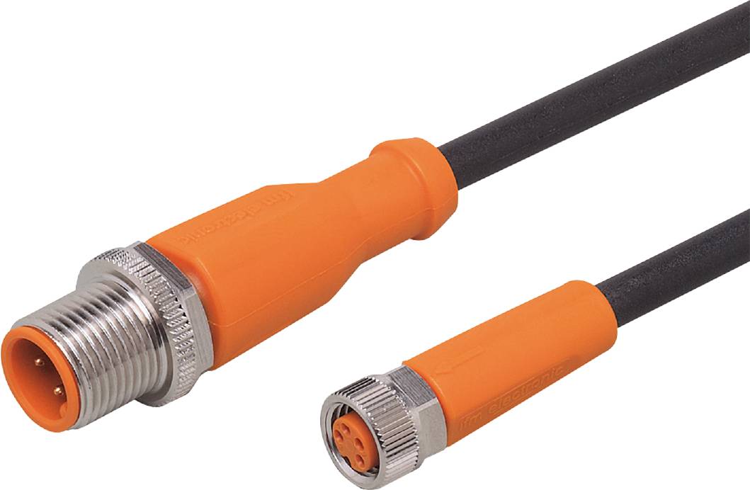 Et orange, afskærmet kabel med et han- og hun-stik, velegnet til industrielle anvendelser.