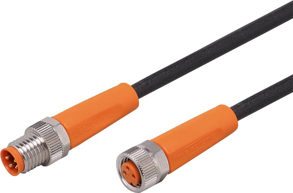 To orange-sorte stikforbindelser på kabler, som bruges til at forbinde elektroniske enheder.
