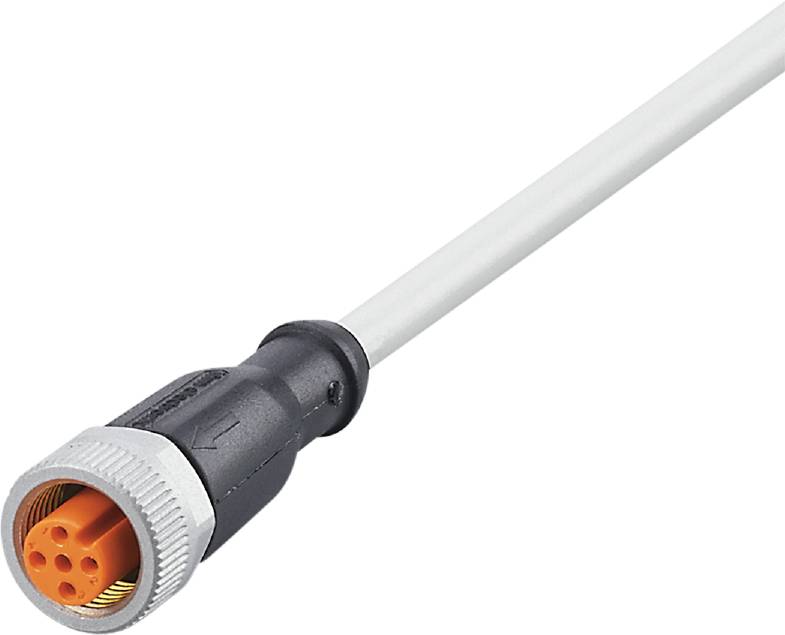 Et grå elektrisk kabel med en sort stik og orange indvendigt. Egnet til tekniske forbindelser.