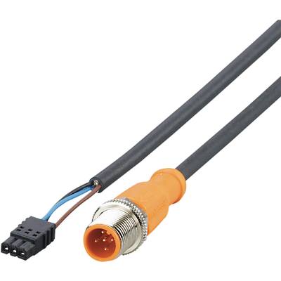 Et sort kabel med en orange, rund stikforbindelse, der viser flere metalben.