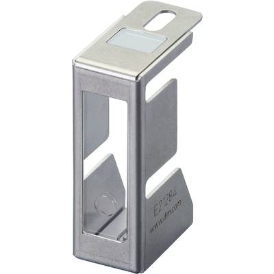 Metalstikkel vinkelbeslag i rustfrit stål, rektangulær form, vist i nærbillede. Primært anvendt i strukturelle applikationer.
