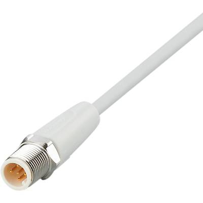 Et hvidt koaksialkabel med en metalstik, delvist synligt.