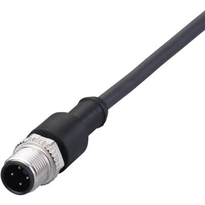 En M8-stikforbinder med sort kabel. Stikforbinderen har en metalgevind og flere kontaktben.