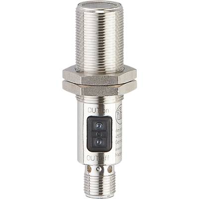 Cylinderformet metalsensor med gevind og et kighul, der viser et kamera eller en linse, egnet til industrielle anvendelser.