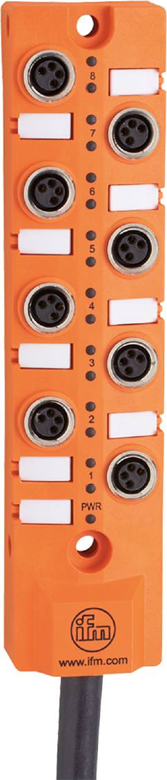 En orange forbindelsesstribe med nummererede stik og pladser, egnet til elektroniske forbindelser.