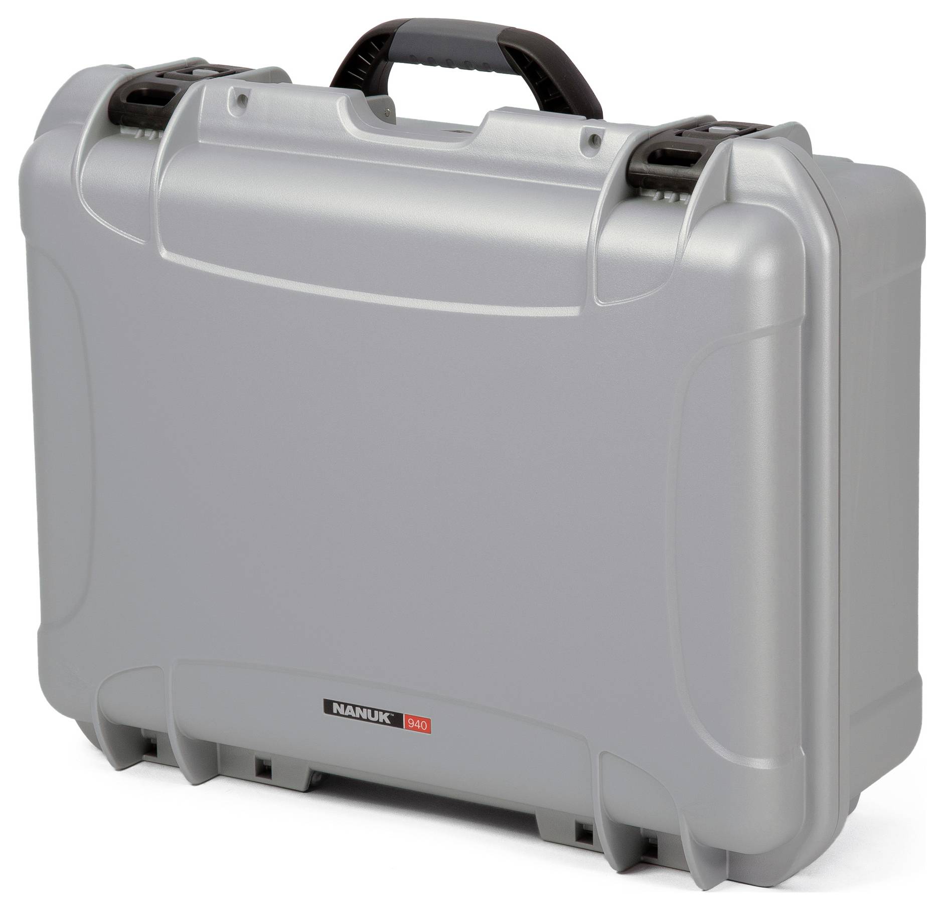 Grå, robust beskyttelseskasse med håndtag, velegnet til sikker opbevaring og transport af følsomme genstande.