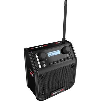 Et bærbart radio fra PerfectPro med antenne og højtaler. På displayet står der 'Radio Veronica Pro Music'.