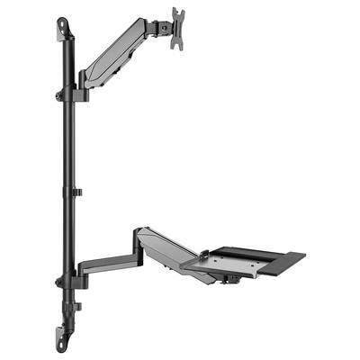 Metalholder til skærm og tastatur med justerbare arme. Til vægmontering, muliggør ergonomisk tilpasning i arbejdsområdet.