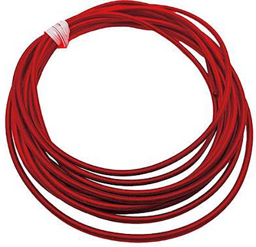 En sammenrullet rød snor ligger på en hvid baggrund. Den er viklet flere gange om sig selv og løst fastgjort.
