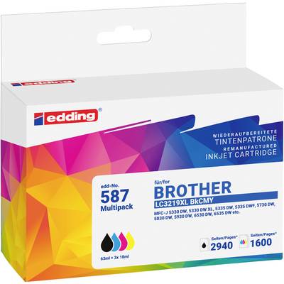 Edding Blæk erstatter Brother LC3219XL BKCMY Kompatibel Kombi-pakke Sort, Cyan, Magenta, Gul EDD-587 18-587-01-0