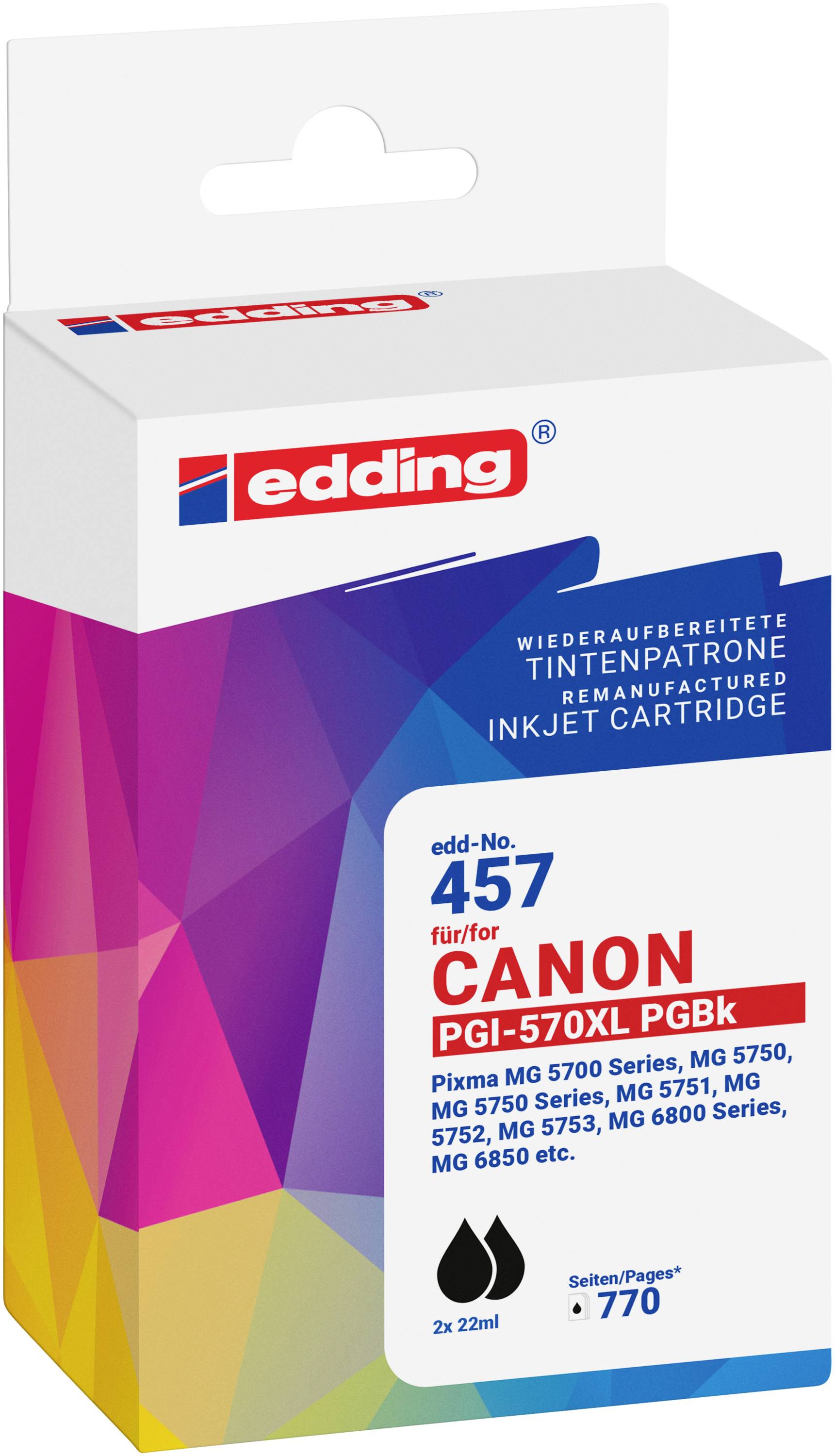 Edding Blæk erstatter Canon PGI-570XL Doppelpack Kompatibel Pakke med 2 stk. Sort EDD-457 18-457-01-0