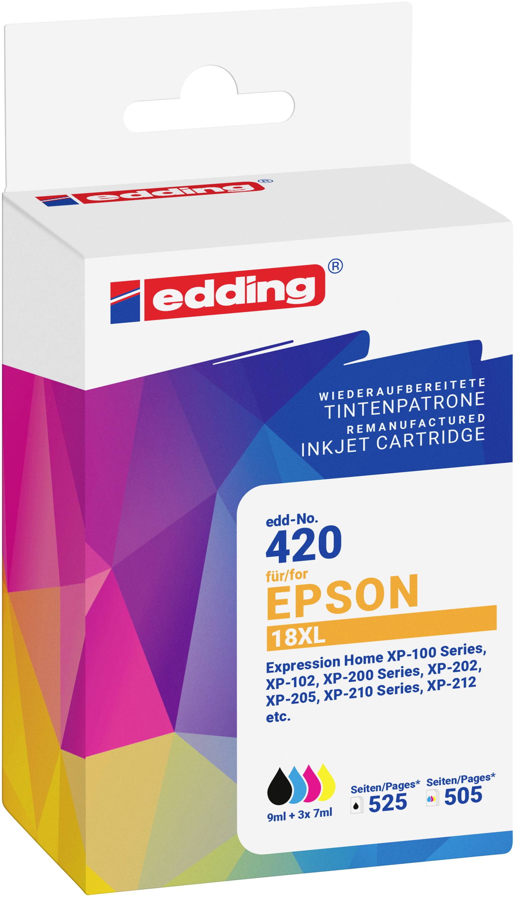 Edding Blæk erstatter Epson T18XL Multipack 4 Kompatibel Kombi-pakke Sort, Cyan, Magenta, Gul EDD-420 18-420-01-0