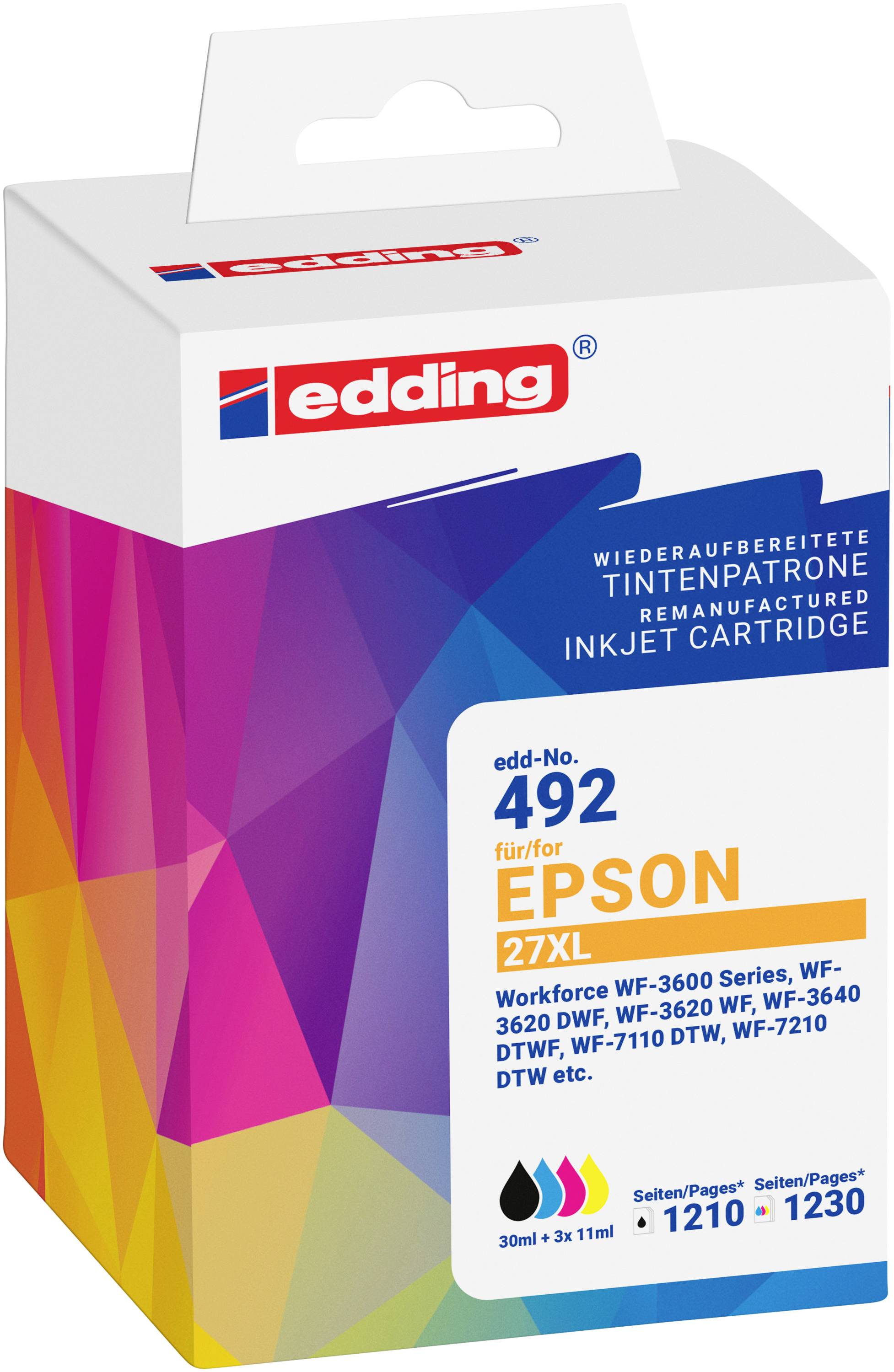 Edding Blæk erstatter Epson T27XL Multipack 4 Kompatibel Kombi-pakke Cyan, Magenta, Gul EDD-492 18-492-01-0