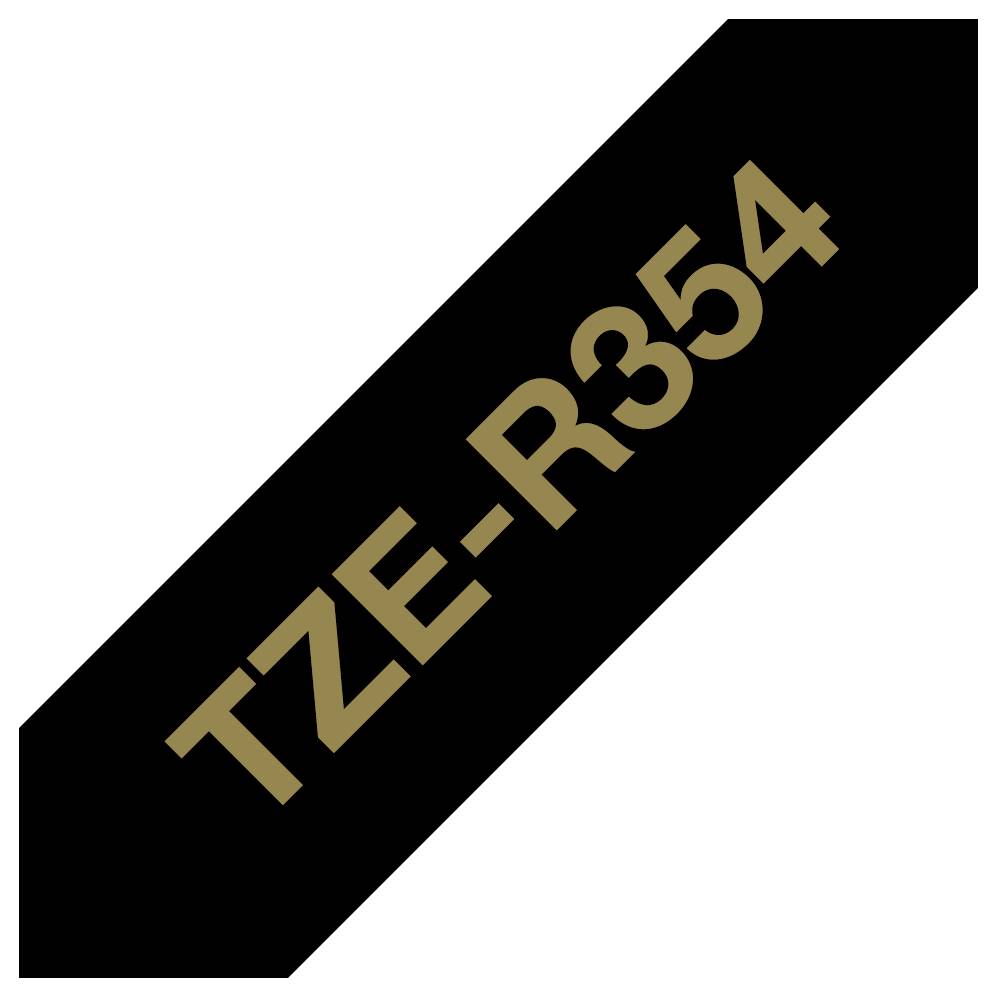 Sort etiket med guldtekst læser TZE-R354.
