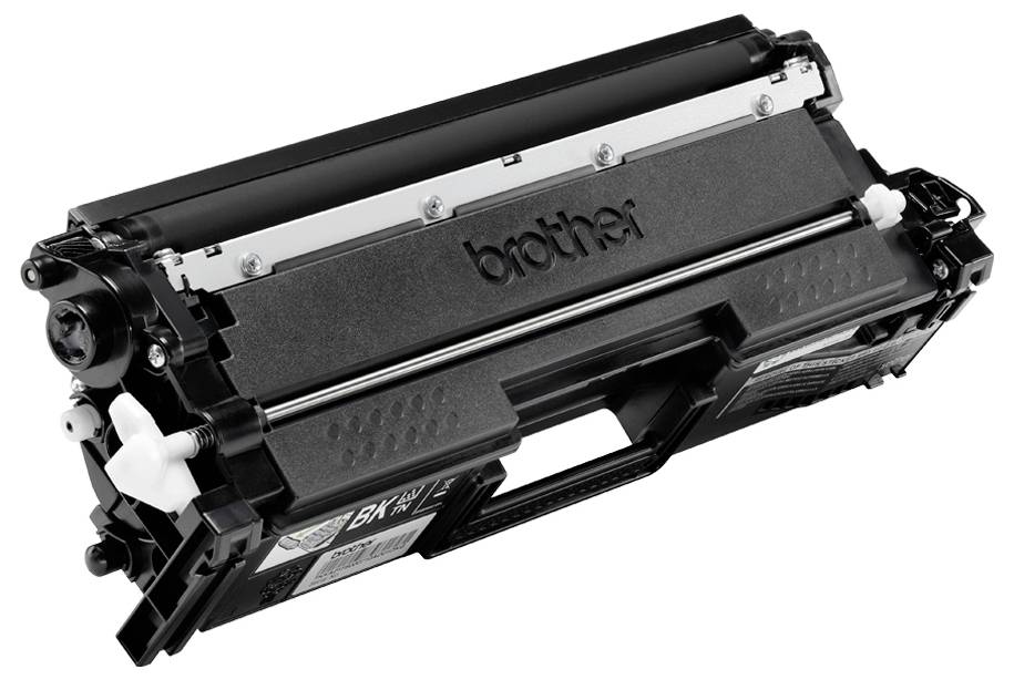 Et sort tonerpatron til en Brother-printer med brandnavnet tydeligt fremtrædende på oversiden.