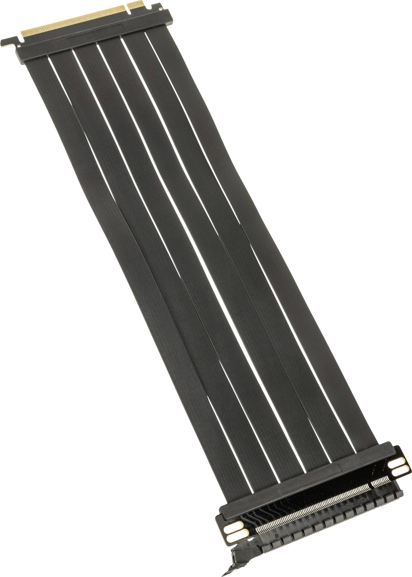 PCIe Riser Kabel, sort, rektangulær. Adapter til vertikal montering af grafikkort i computerkabinettet.