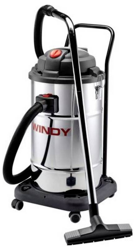 Industristøvsuger med lang mundstykke og sort-rødt design, velegnet til rengøring af store arealer og værksteder.