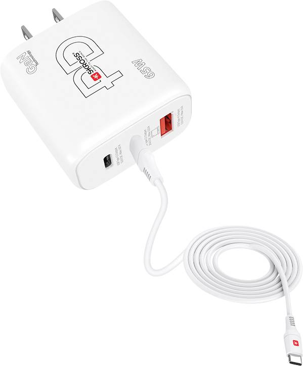Skross Power Charger 65W PD GaN Combo+ US USB-oplader 65 W 1 x USB-A, 2 x USB-C® Power Delivery Hvid Indendør