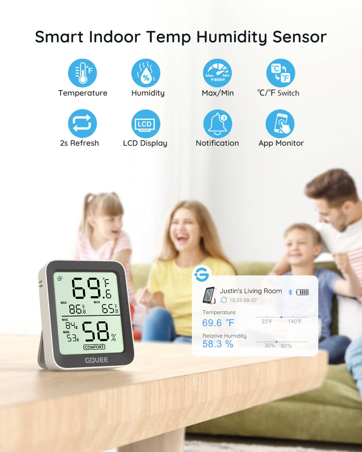 Govee Bluetooth Thermometer Hygrometer with Screen Trådløst termo-/hygrometer H5075001-6