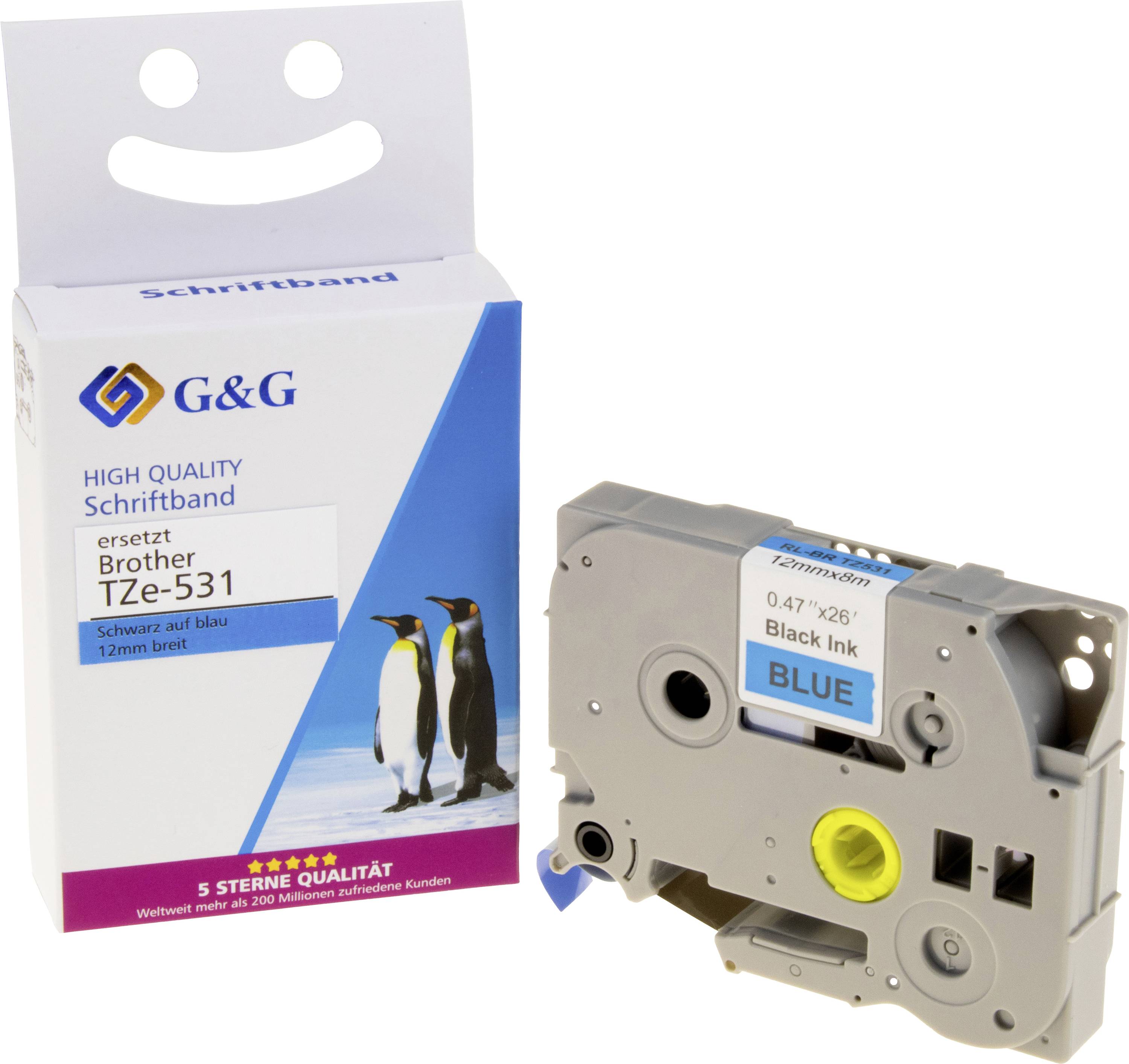 G&G 5T531-TD Båndfarve: Blå Skriftfarve: Sort 12 mm 8 m