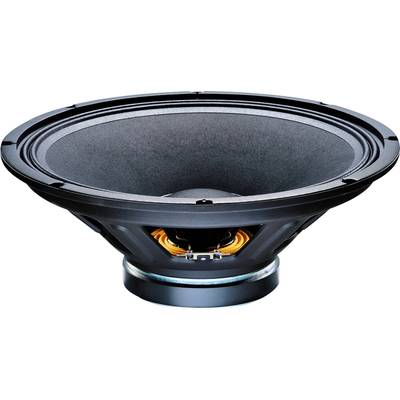 En stor sort højtaler med synlig spole i midten, egnet til gengivelse af dybe lyde i audiosystemer.