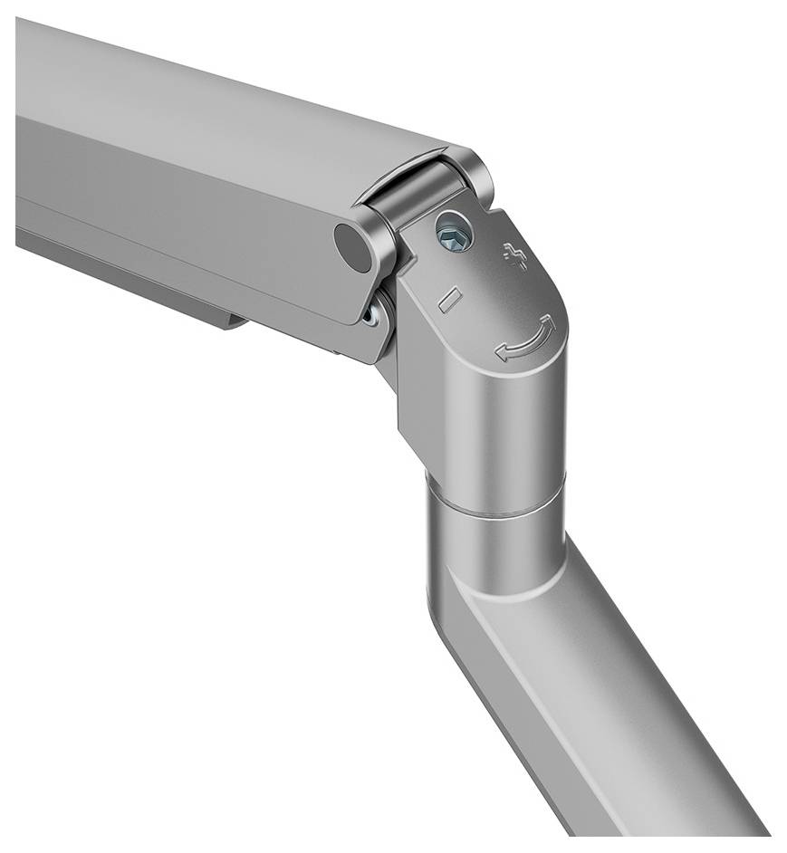 En arm til en justerbar skærmholder lavet af metal med led til positionsjustering. Velegnet til ergonomisk arbejdspladsindretning.