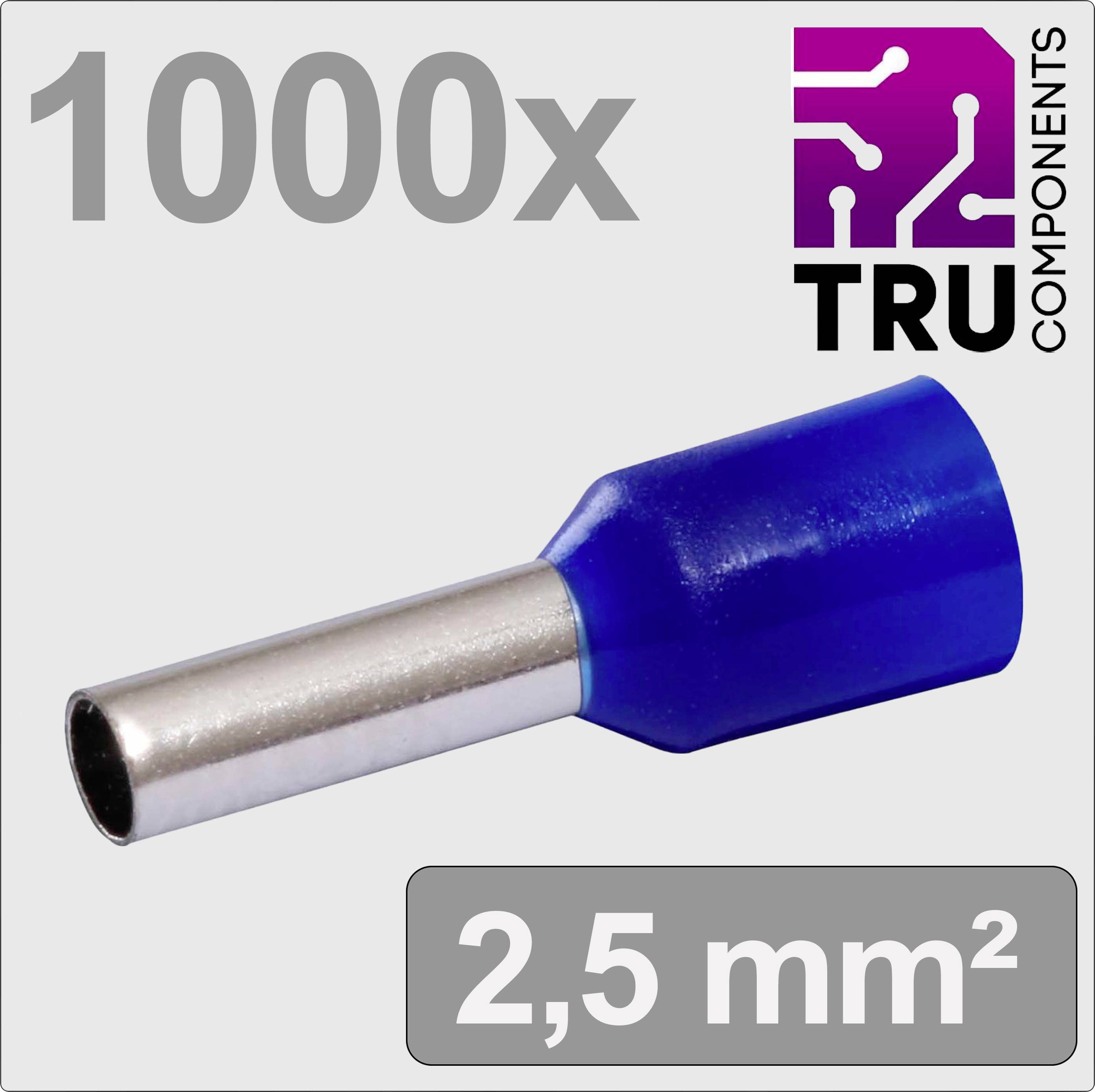 Blå kabelsko til 2,5 mm² kabel, pakke med 1000 styk, mærke TRU Components.