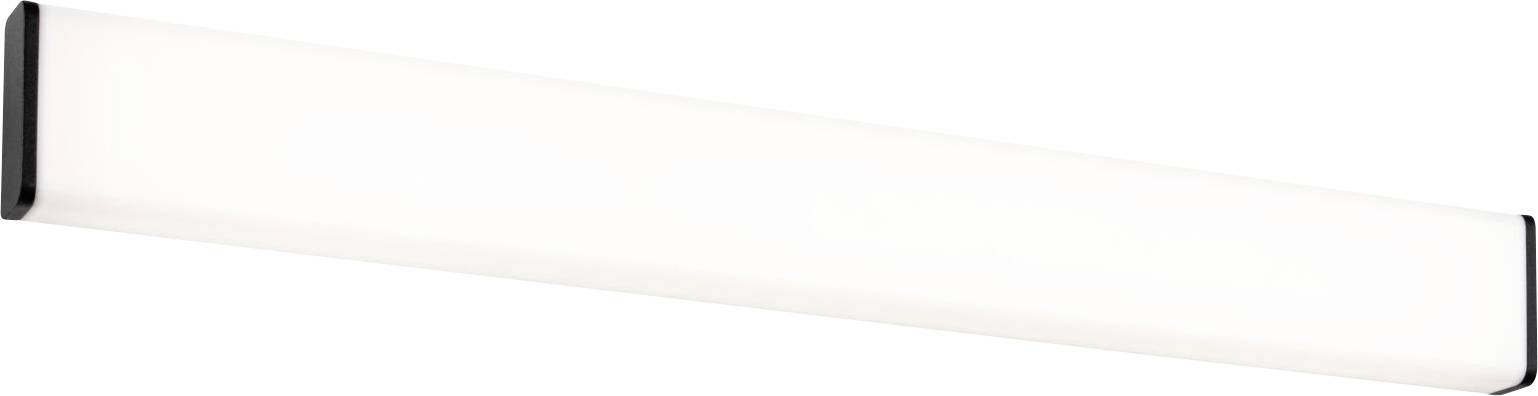 En hvid, aflang LED-loftslampe med sorte ender i minimalistisk design.