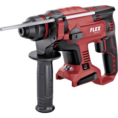 En rød og sort akku-borehammer med håndtag og bor, vist fra siden. Designet til professionelle byggeapplikationer.
