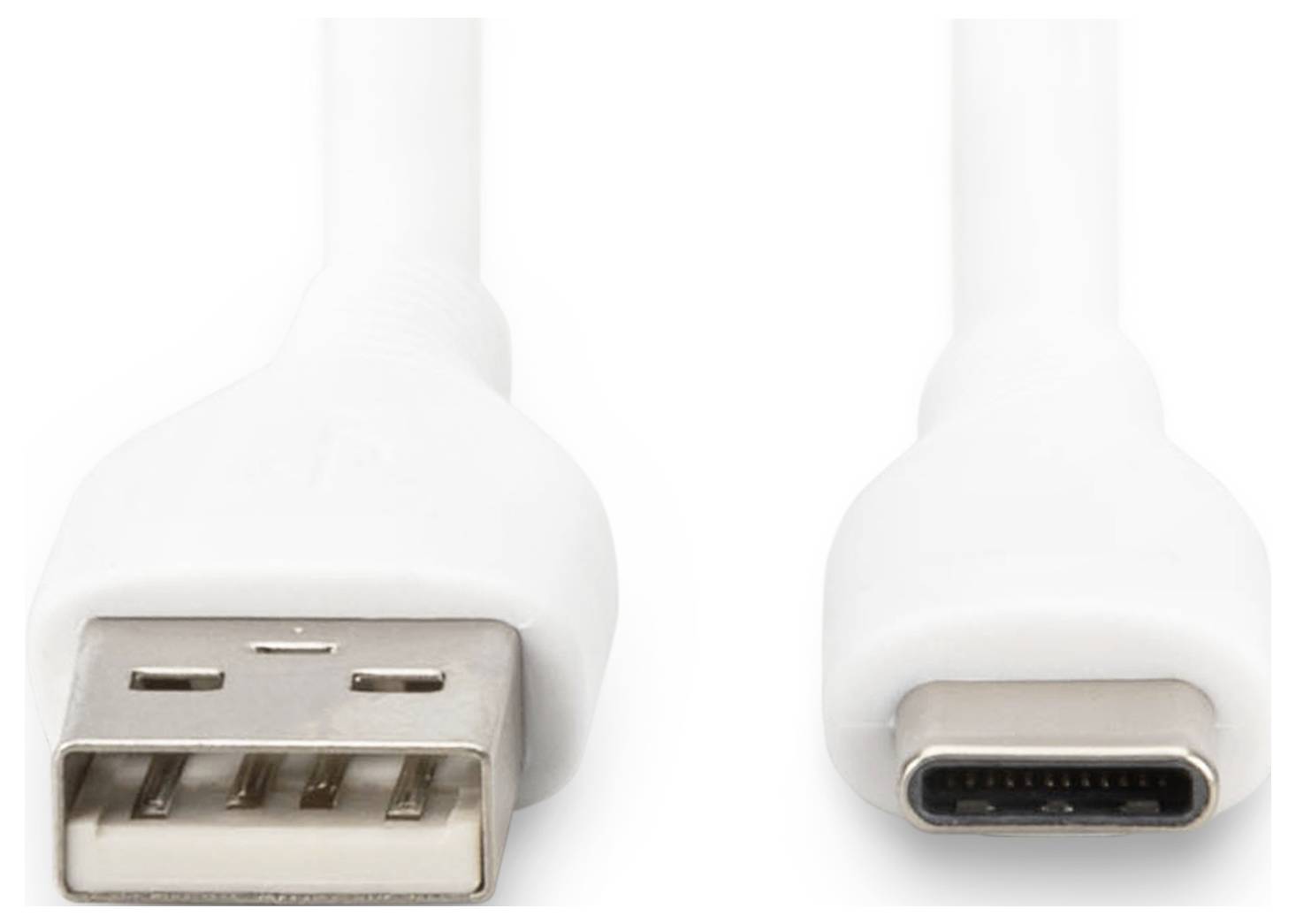 USB-kabel med en USB-A-stik til venstre og en USB-C-stik til højre.