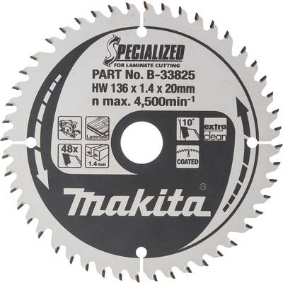 Makita B-33825 B-33825 Rundsavblad 136 x 20 x 1 mm Antal tænder (per tomme): 48 1 stk