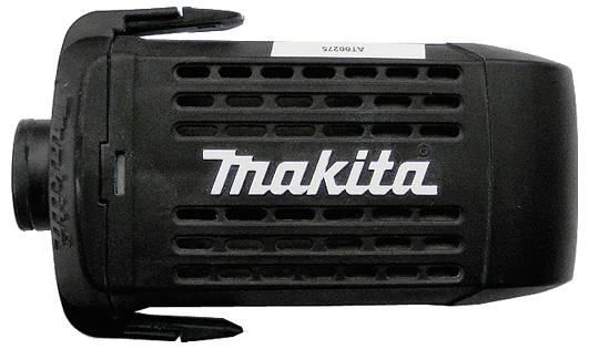 Sort Makita-værktøjskasse med ventilationsåbninger og hvidt Makita-logo. Egnet til elektriske værktøjskomponenter.
