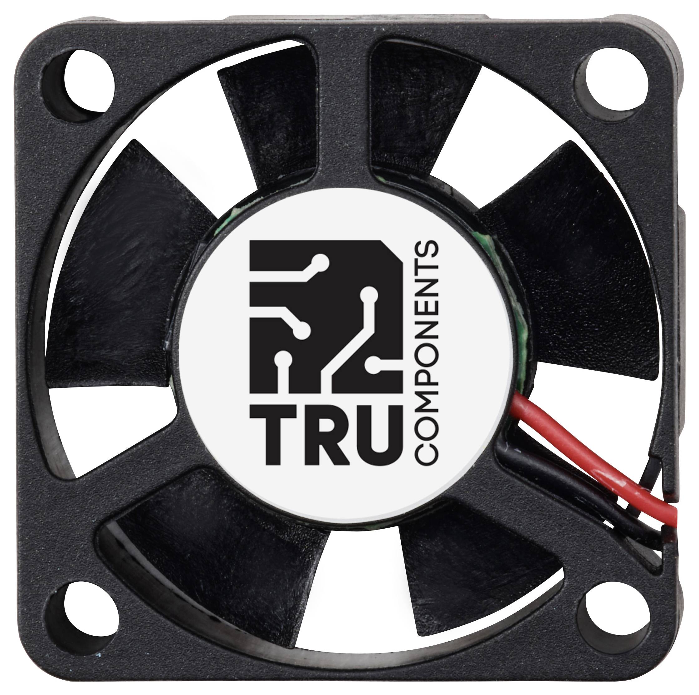 'Blæsere fra TRU Components med fem rotorblade og synligt rødt kabel, som bruges til køling af elektroniske komponenter.'