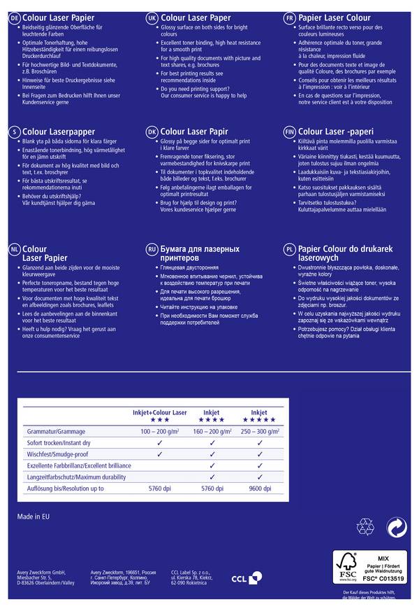 Avery-Zweckform Business 25983-100  Laser printerpapir DIN A3 150 g/m² 50 Blad Hvid