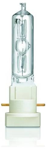 En klar halogen-pære med to kontaktben og en hvid base, egnet til specialiserede belysningsformål.